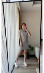 Sandy Kumaş Polo Yaka Elbise Gri