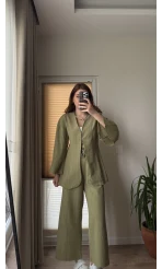 Sarah Önden Klipsli Ceket Takım - Haki