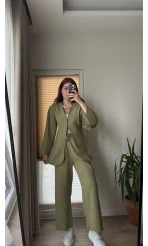 Sarah Önden Klipsli Ceket Takım - Haki
