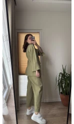 Sarah Önden Klipsli Ceket Takım - Haki