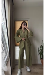 Sarah Önden Klipsli Ceket Takım - Haki