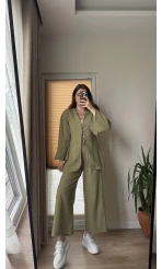 Sarah Önden Klipsli Ceket Takım - Haki