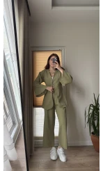 Sarah Önden Klipsli Ceket Takım - Haki