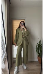 Sarah Önden Klipsli Ceket Takım - Haki