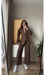 Sarah Önden Klipsli Ceket Takım - Kahve