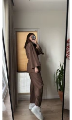 Sarah Önden Klipsli Ceket Takım - Kahve