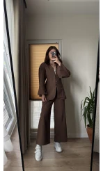 Sarah Önden Klipsli Ceket Takım - Kahve