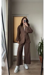 Sarah Önden Klipsli Ceket Takım - Kahve