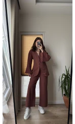 Sarah Önden Klipsli Ceket Takım - Kiremit