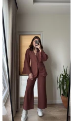 Sarah Önden Klipsli Ceket Takım - Kiremit