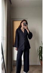 Sarah Önden Klipsli Ceket Takım - Lacivert
