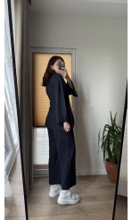 Sarah Önden Klipsli Ceket Takım - Lacivert