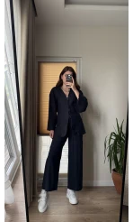 Sarah Önden Klipsli Ceket Takım - Lacivert