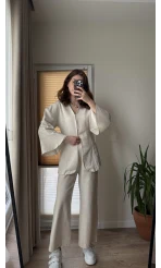 Sarah Önden Klipsli Ceket Takım - Taş