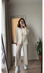 Sarah Önden Klipsli Ceket Takım - Taş
