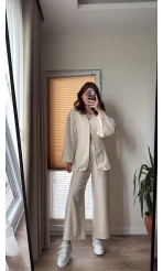 Sarah Önden Klipsli Ceket Takım - Taş