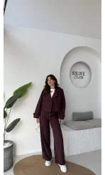 Saranda Beli Lastikli Bağlamalı Pantolon - Mürdüm - Kod: 51120