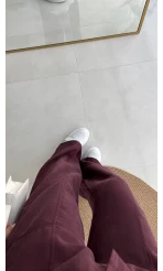 Saranda Beli Lastikli Bağlamalı Pantolon - Mürdüm - Kod: 51120
