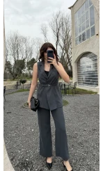 Sardinia Kemerli Yelek Pantolon Takım - Antrasit - Kod: 8019 4041