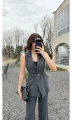 Sardinia Kemerli Yelek Pantolon Takım - Antrasit - Kod: 8019 4041