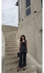 Sardinia Kemerli Yelek Pantolon Takım - Antrasit - Kod: 8019 4041