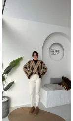 Şardon Baklavalı Kazak - Kahve - Kod: 04603