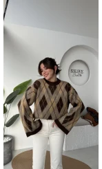 Şardon Baklavalı Kazak - Kahve - Kod: 04603