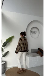 Şardon Baklavalı Kazak - Kahve - Kod: 04603