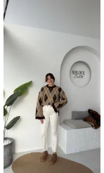 Şardon Baklavalı Kazak - Kahve - Kod: 04603