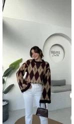 Şardon Baklavalı Kazak - Mürdüm - Kod: 04603