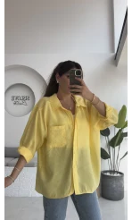 Sarı Oversize Tensel Gömlek - Kod: 4612
