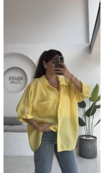Sarı Oversize Tensel Gömlek - Kod: 4612