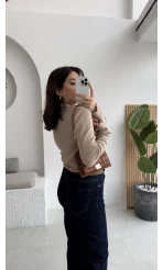 Sasha Dik Yaka Düğmeli Triko Kazak - Vizon