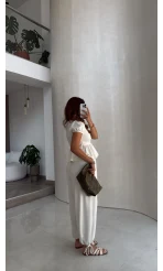 Saskia Modal Bluz Pantolon Takım - Ekru - Kod: 4165