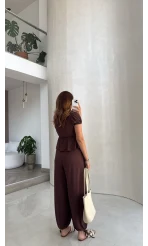 Saskia Modal Bluz Pantolon Takım - Kahverengi - Kod: 4165