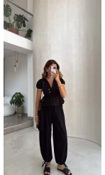 Saskia Modal Bluz Pantolon Takım - Siyah - Kod: 4165