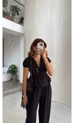 Saskia Modal Bluz Pantolon Takım - Siyah - Kod: 4165