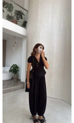 Saskia Modal Bluz Pantolon Takım - Siyah - Kod: 4165