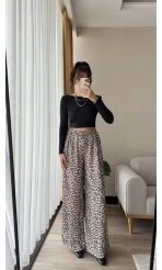 Saten Bol Paça Leopar Pantolon