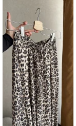 Saten Bol Paça Leopar Pantolon