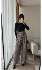 Saten Bol Paça Leopar Pantolon