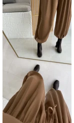 Saten Bomber Ceket Pantolon Takım - Camel - Kod: 9631