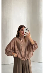 Saten Bomber İnce Ceket - Vizon - Kod: 9775