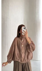 Saten Bomber İnce Ceket - Vizon - Kod: 9775
