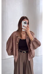 Saten Bomber İnce Ceket - Vizon - Kod: 9775