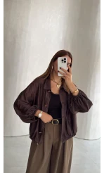 Saten Bomber İnce Ceket - Kahve - Kod: 9775