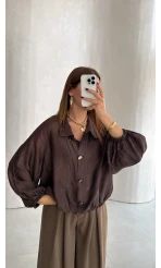 Saten Bomber İnce Ceket - Kahve - Kod: 9775