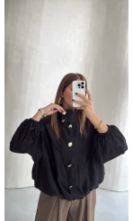 Saten Bomber İnce Ceket - Siyah - Kod: 9775