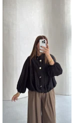 Saten Bomber İnce Ceket - Siyah - Kod: 9775