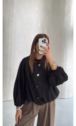 Saten Bomber İnce Ceket - Siyah - Kod: 9775